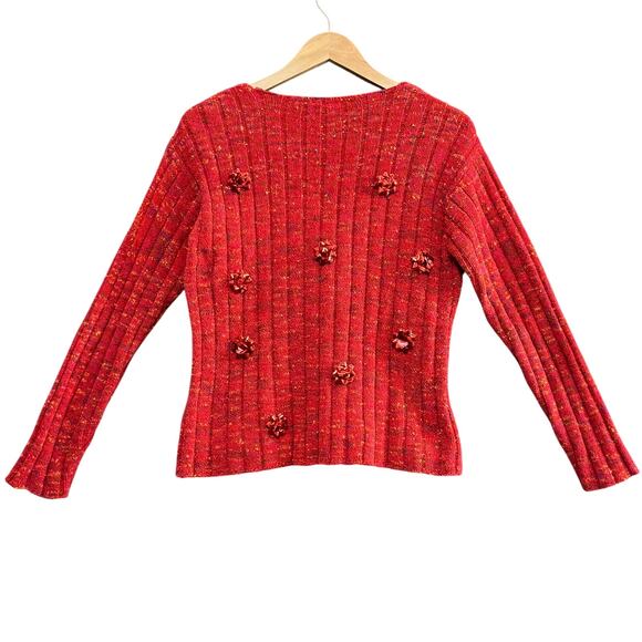 LIZ CLAIBORNE Womens Small Red Multicolor Handmaid Ugly Christmas Sweater V-Neck - Picture 2 of 10